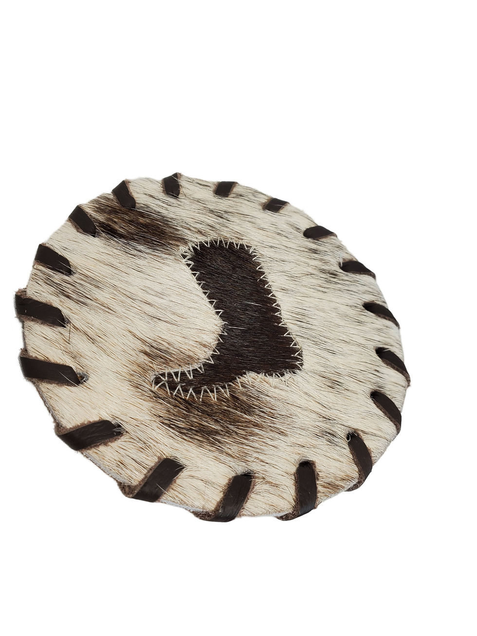 Thumbnail: Bibi Round Leather  Stitched Logo Fur Coasters