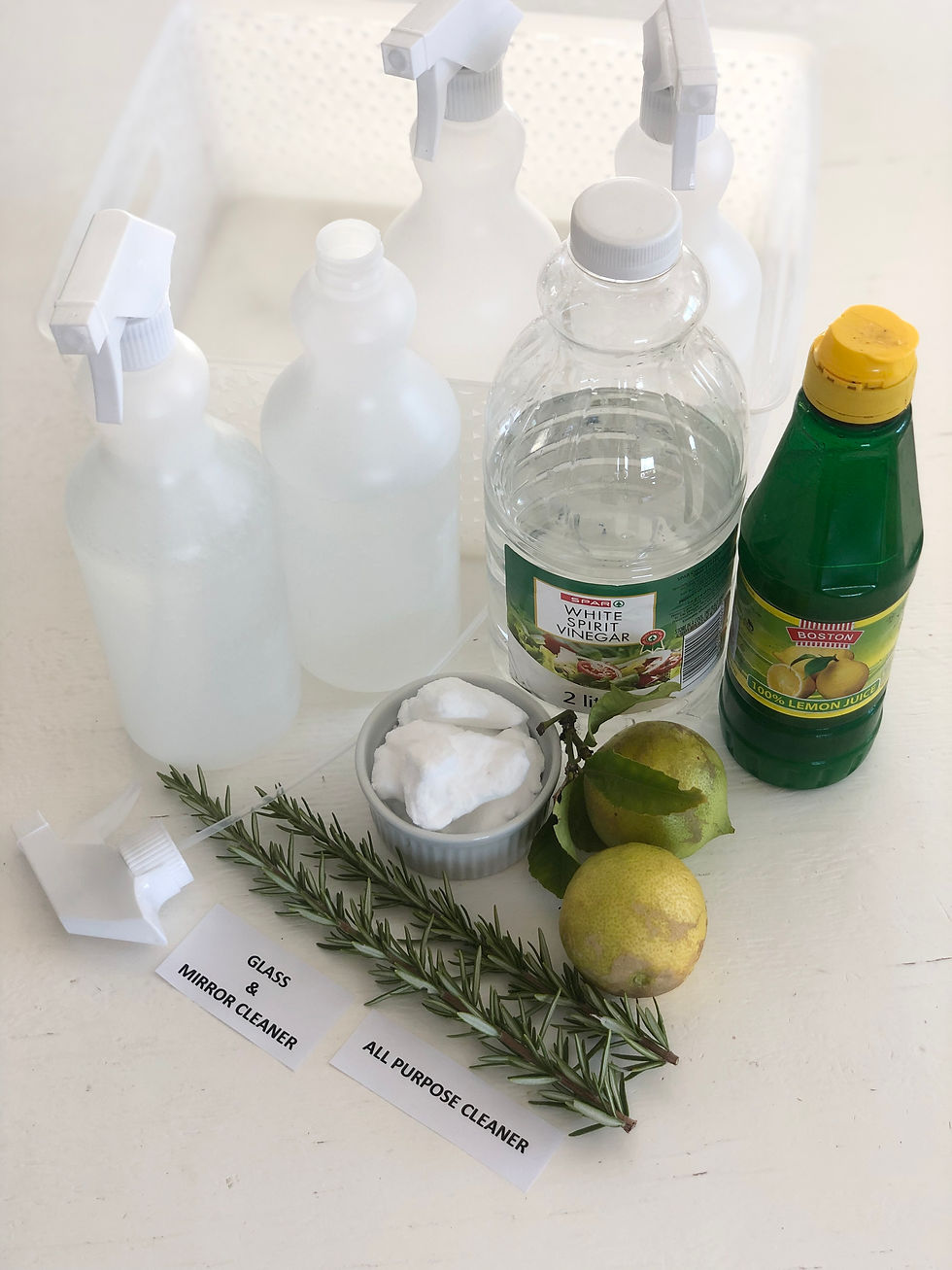 Vinegar, lemon juice & Bicarbonate of Soda