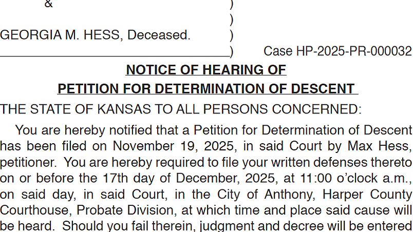 Notice of Hearing - Hess