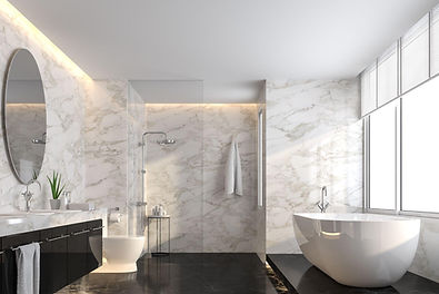 A luxurious and modern marble bathroom that was constructed by a professional bathroom remodeling contractor such as Eagle Pride Construction in Ojai.