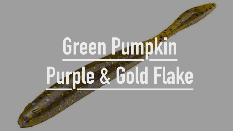 Green Pumpkin Purple and Gold Flake colored Strike King Perfect Plastics Dream Shot Bass Worm