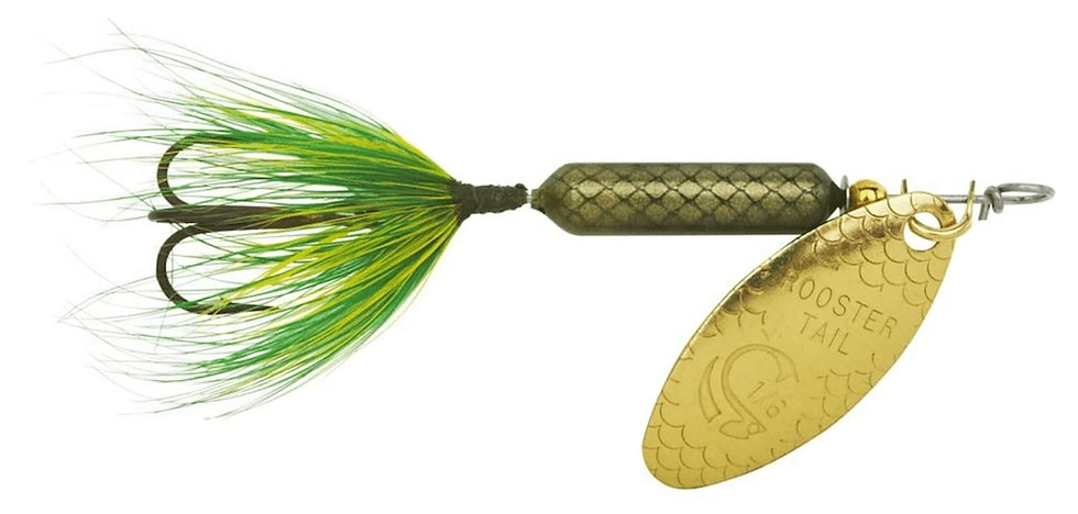 Yakima baits spinner frog color pattern gold spinner green feathers