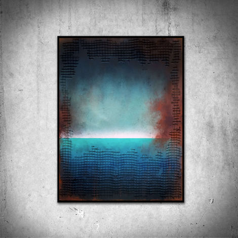 Fracture marine est un tableau contemporain abstrait qui explore la tension entre calme et chaos. Les teintes de bleu profond et turquoise se heurtent à des rougeurs diffuses, comme une mer sur le point de se briser. Les motifs géométriques suggèrent une structure qui se fissure. Œuvre d’art unique, à la fois graphique et organique, parfaite pour les amateurs de peinture abstraite texturée et de paysages mentaux puissants.