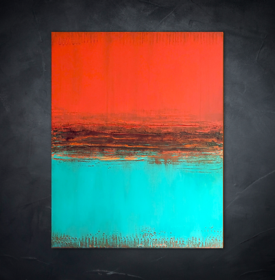 peinture abstraite orange et turquoise_e