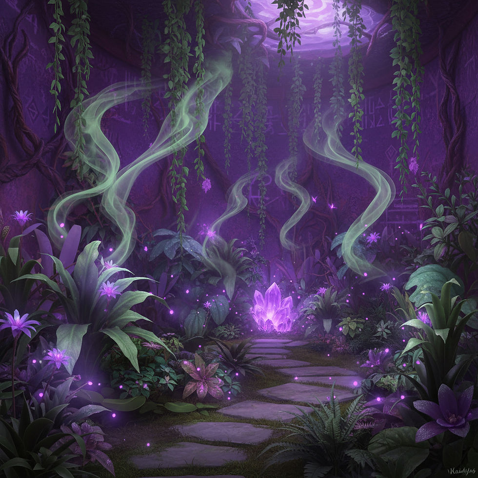 a more plain background mostly dark royal purple a botanica with a lot of plants and sage