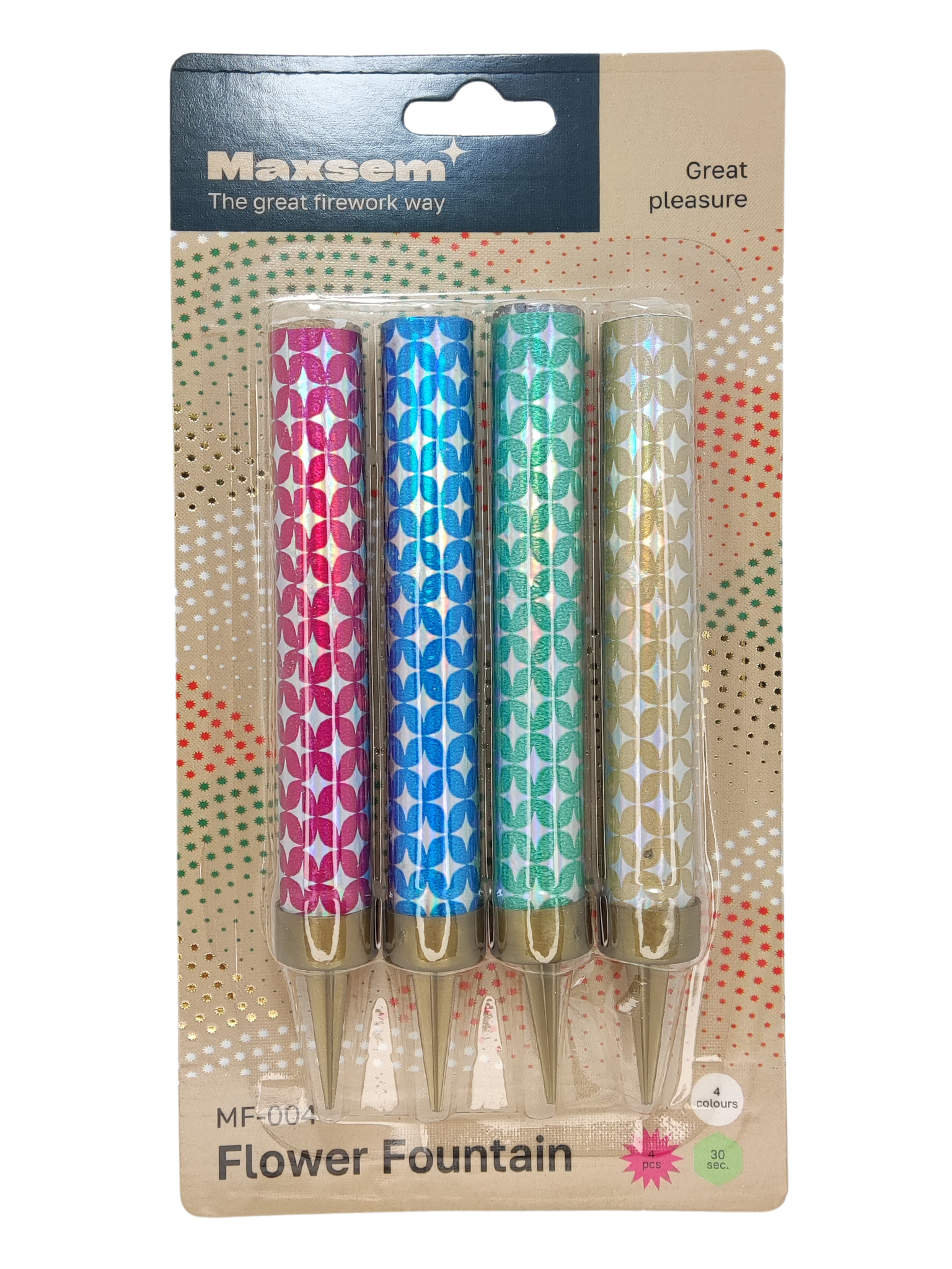 ტორტის ფერადი შუშხუნა 40 წამიანი - 4 ც