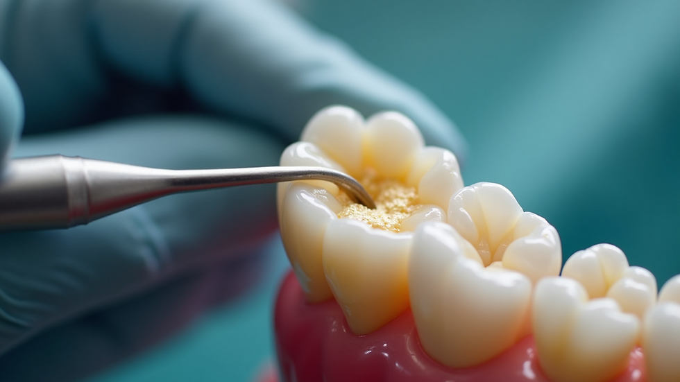 Close-up view of a dental filling being placed in a tooth