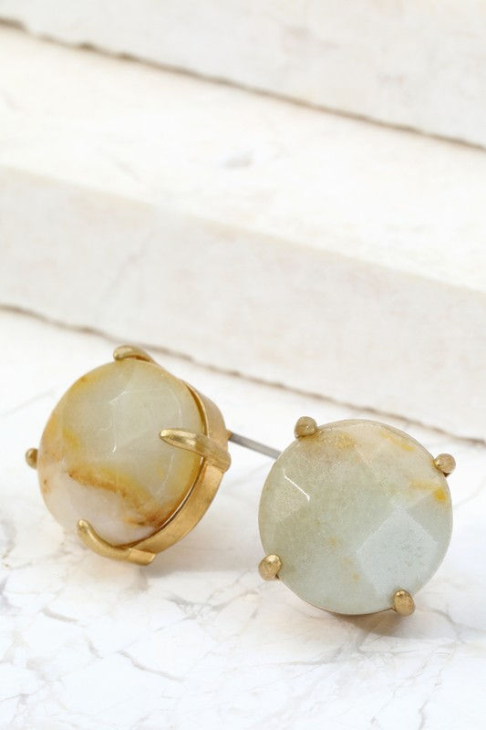 Thumbnail: Etched in Stone Natural Round Charm Earrings