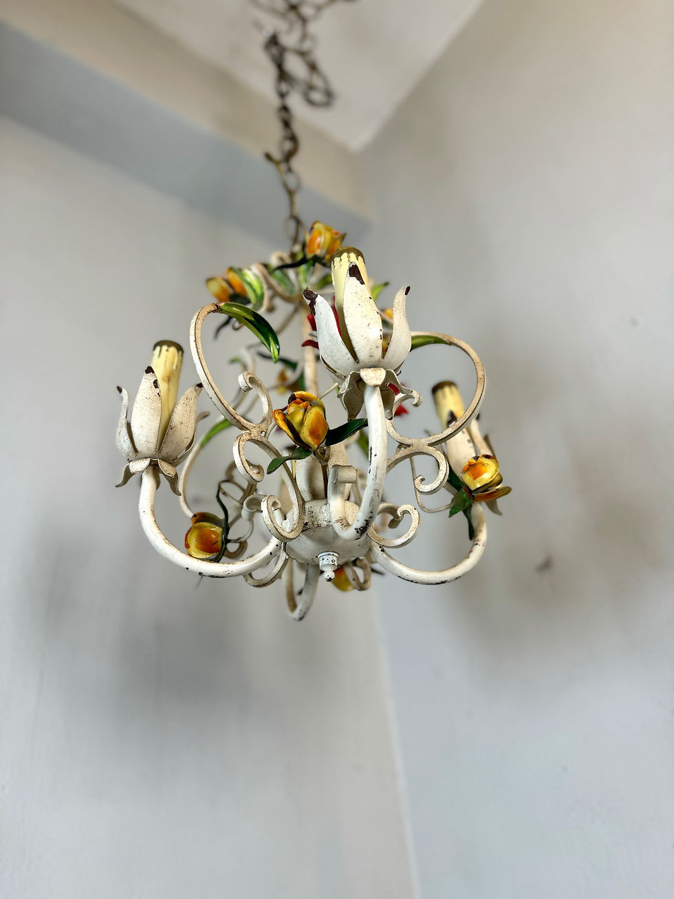 Thumbnail: Antique Italian Tole Floral Chandelier