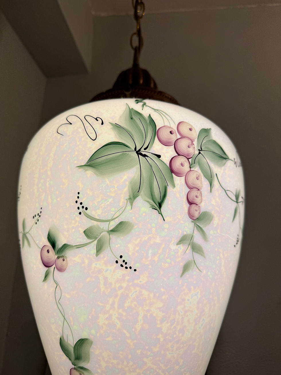 Thumbnail: Vintage Hand-painted FloralGlass Swag Lamp