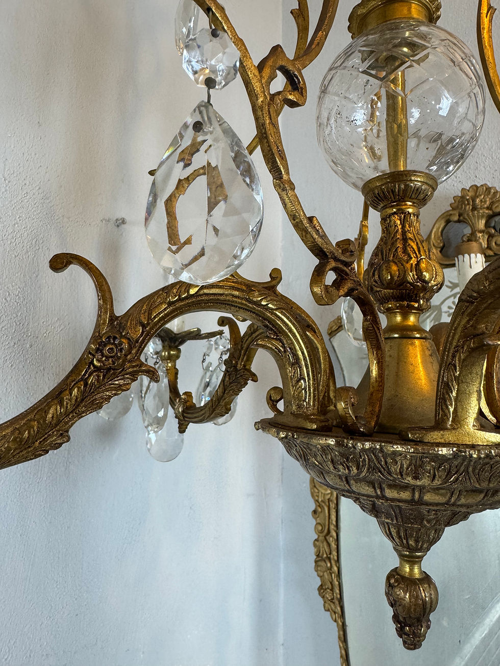 Thumbnail: Antique Brass Chandelier with Crystal prisms