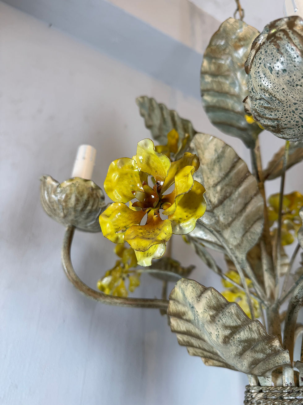 Thumbnail: Vintage Hand-painted Italian Toleware Floral  Chandelier 