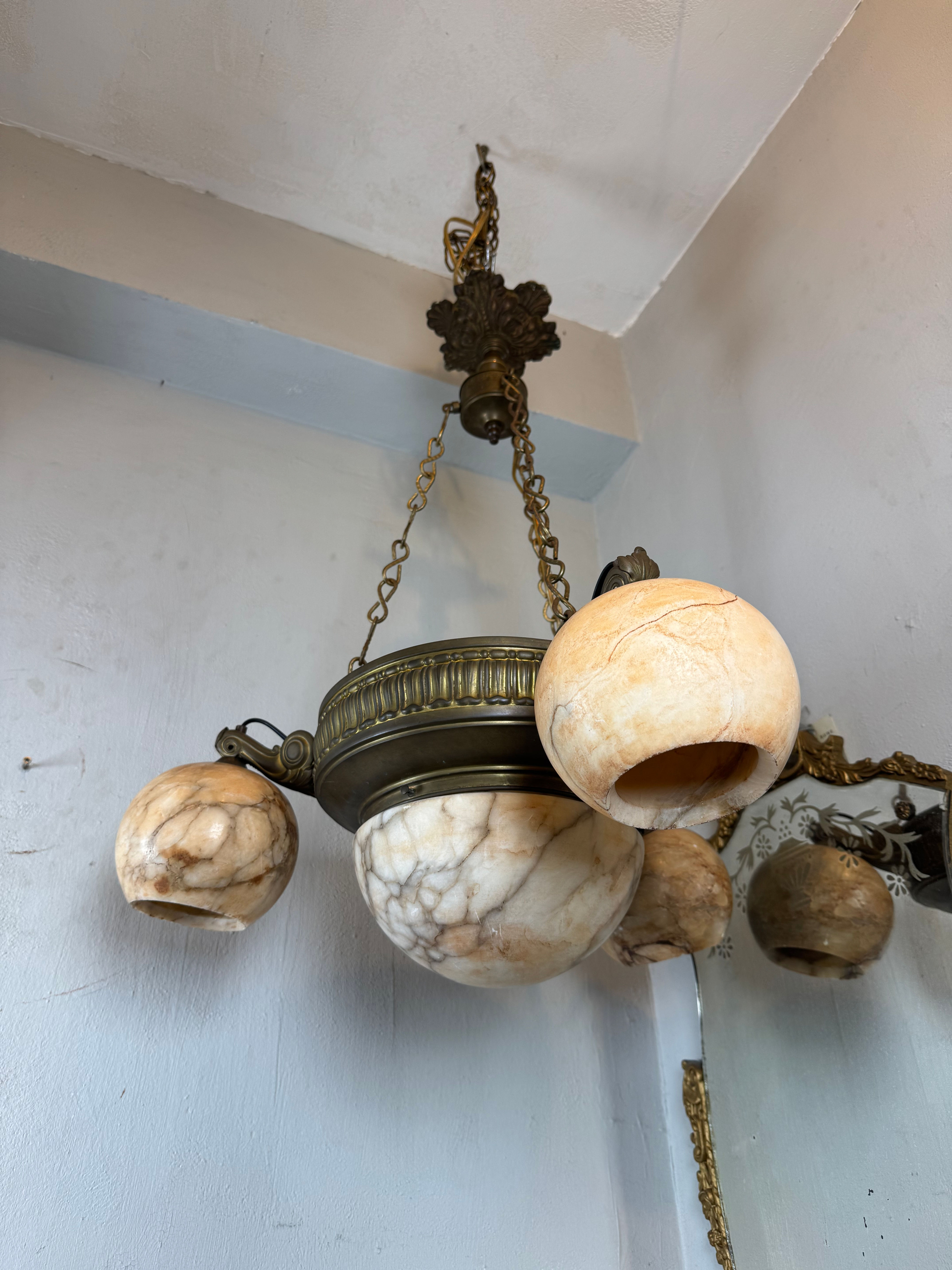 Antique French Art Deco Alabaster Chandelier