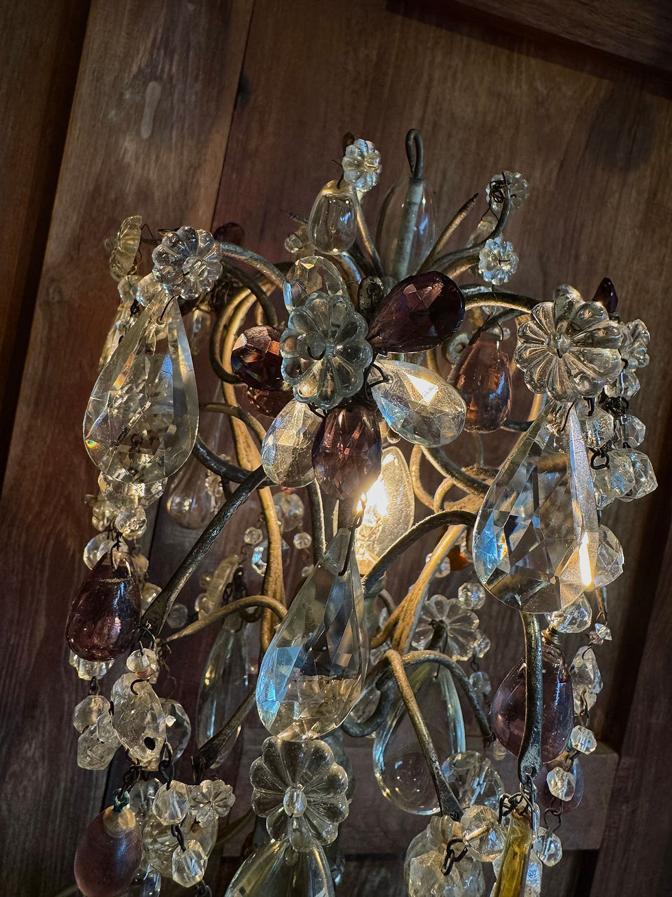 縮圖：Antique Czech Brass Table Lamp with Crystal prisms 