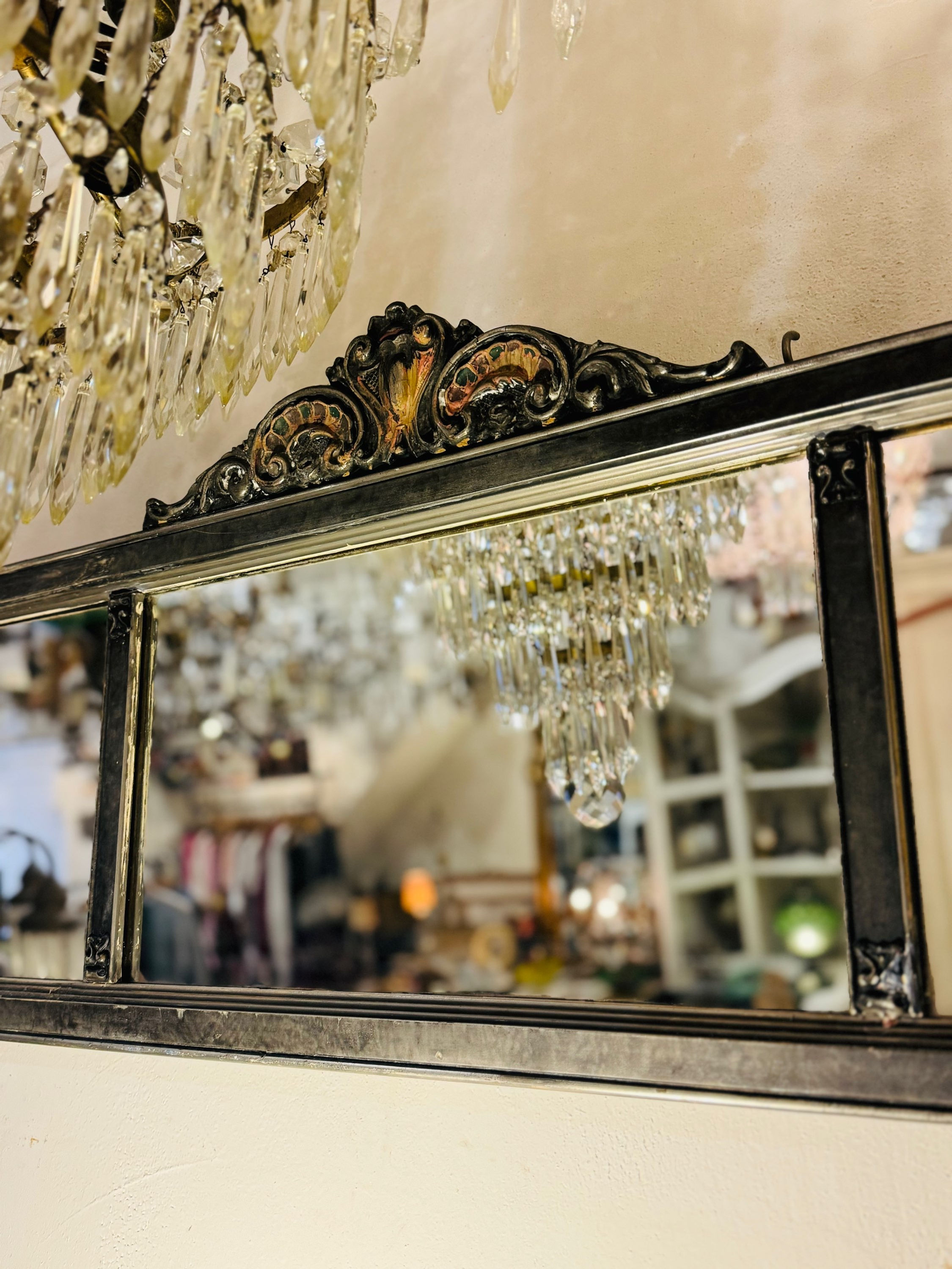 1920s French wooden 3 panels etched Mirror