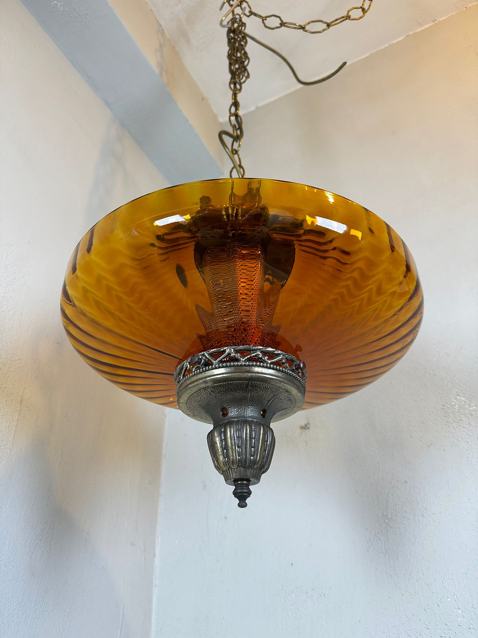 Thumbnail: Vintage Amber Glass Hanging Lamp