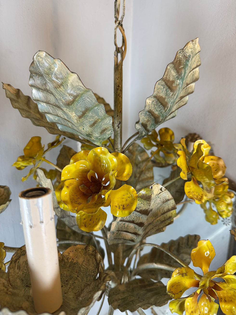 Thumbnail: Vintage Hand-painted Italian Toleware Floral  Chandelier 