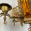 縮圖：1920s Art Deco Cast Iron Chandelier with Amber Glass Panels