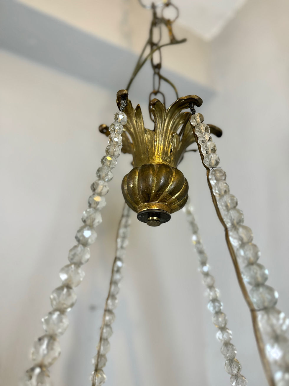 Thumbnail: 1930s French Basket Crystal Beads Chandelier