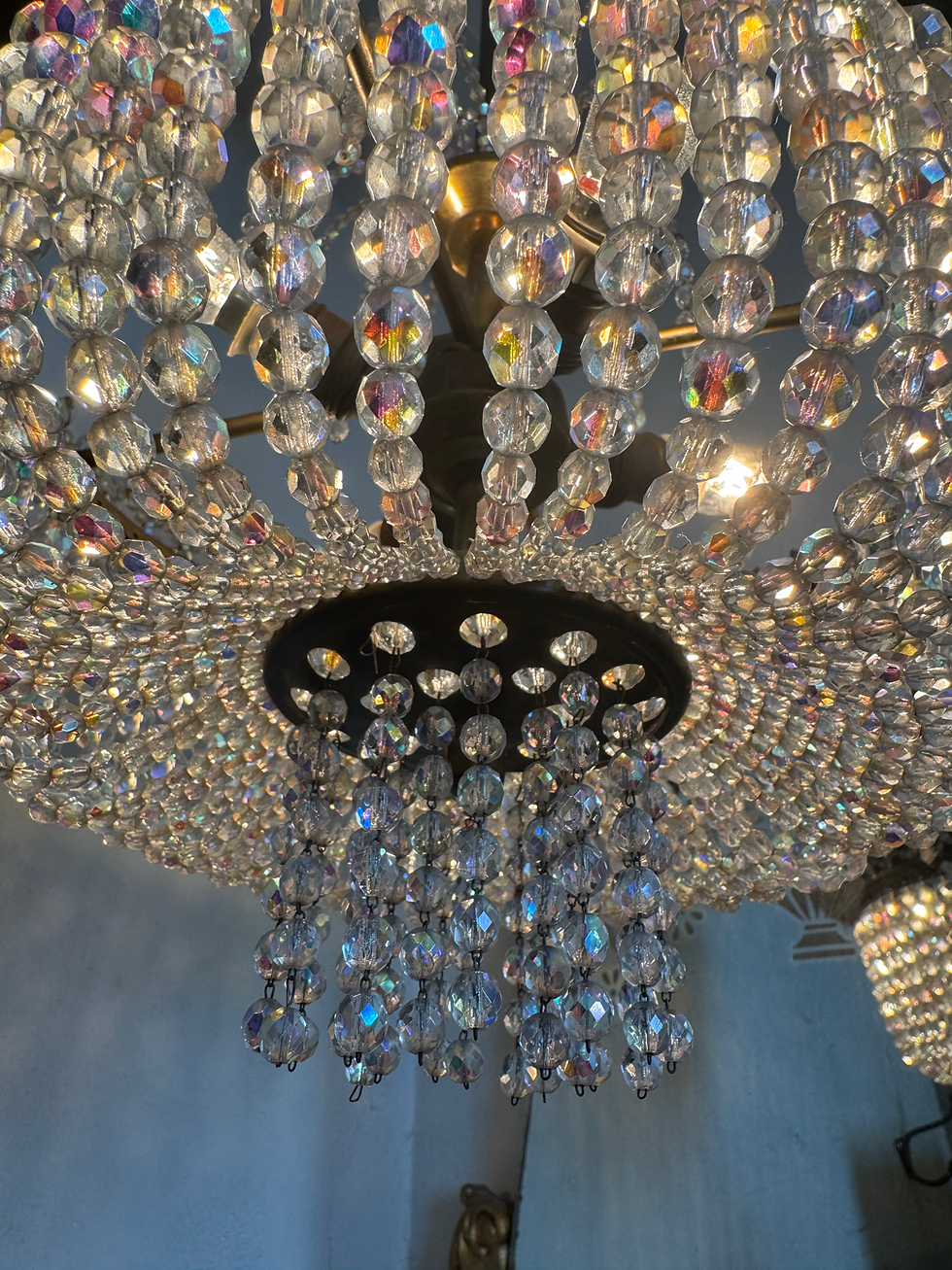 Thumbnail: Antique French Crystal Beads Basket Chandelier