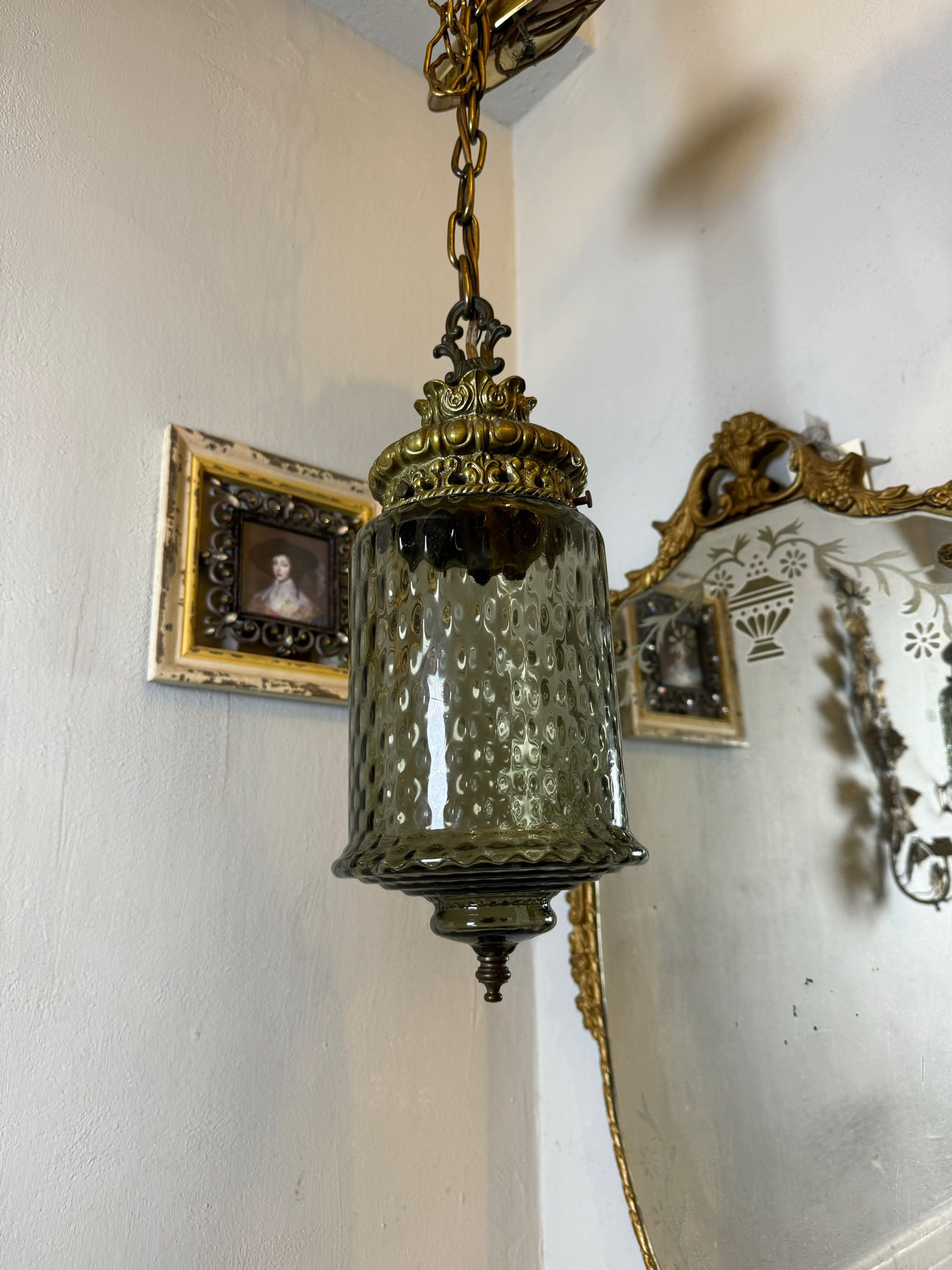 Vintage Smoke Glass Hanging Lamp