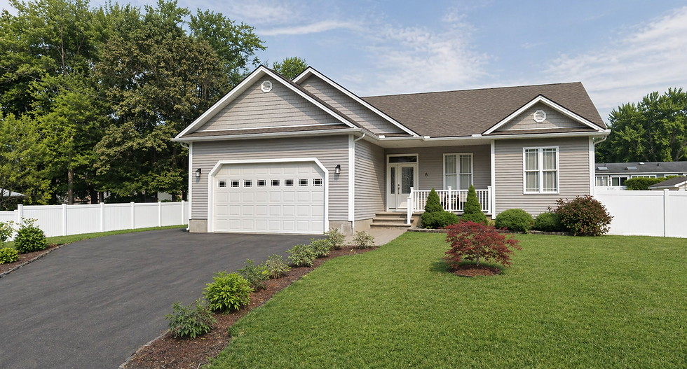 New grey house with white garage