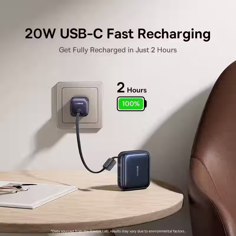 Thumbnail: Baseus 45W Mini Power Bank 10000mAh Built-In USB-C Cable Pocket-Sized Smaller Fa