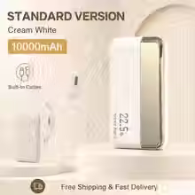 Thumbnail: 10000mAh 22.5W Power Bank with Built-in USB-C & 8-Pin Cables, Compact Phone Char