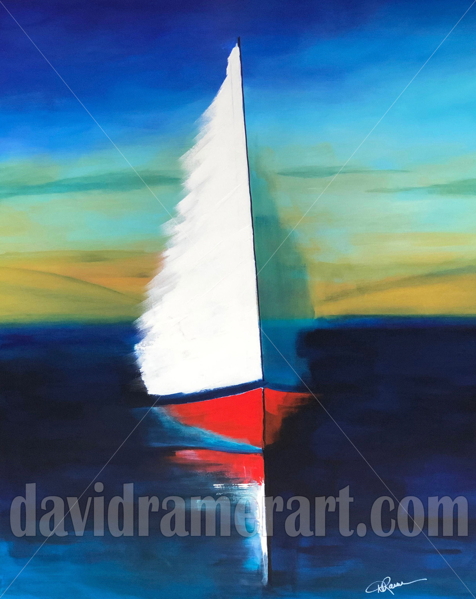 Red Sailboat (48x36x1.5") Original acrylic on stretched canvas