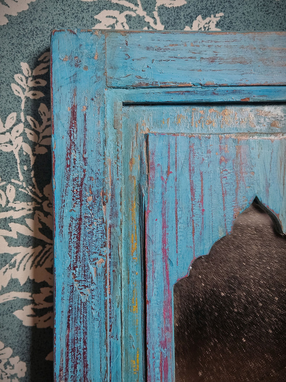 Miroir indien bleu patine ancienne/meubles indiens Toulouse/meubles orientaux/miroir oriental/mobilier indien Toulouse/meuble