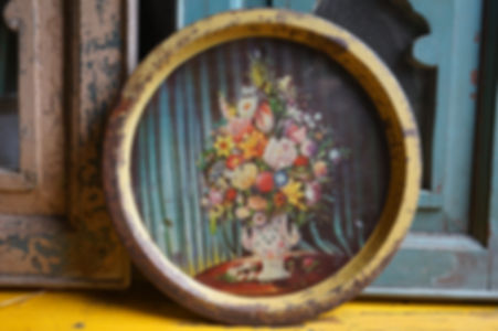 Plateau rond vintage kitch indien fleurs