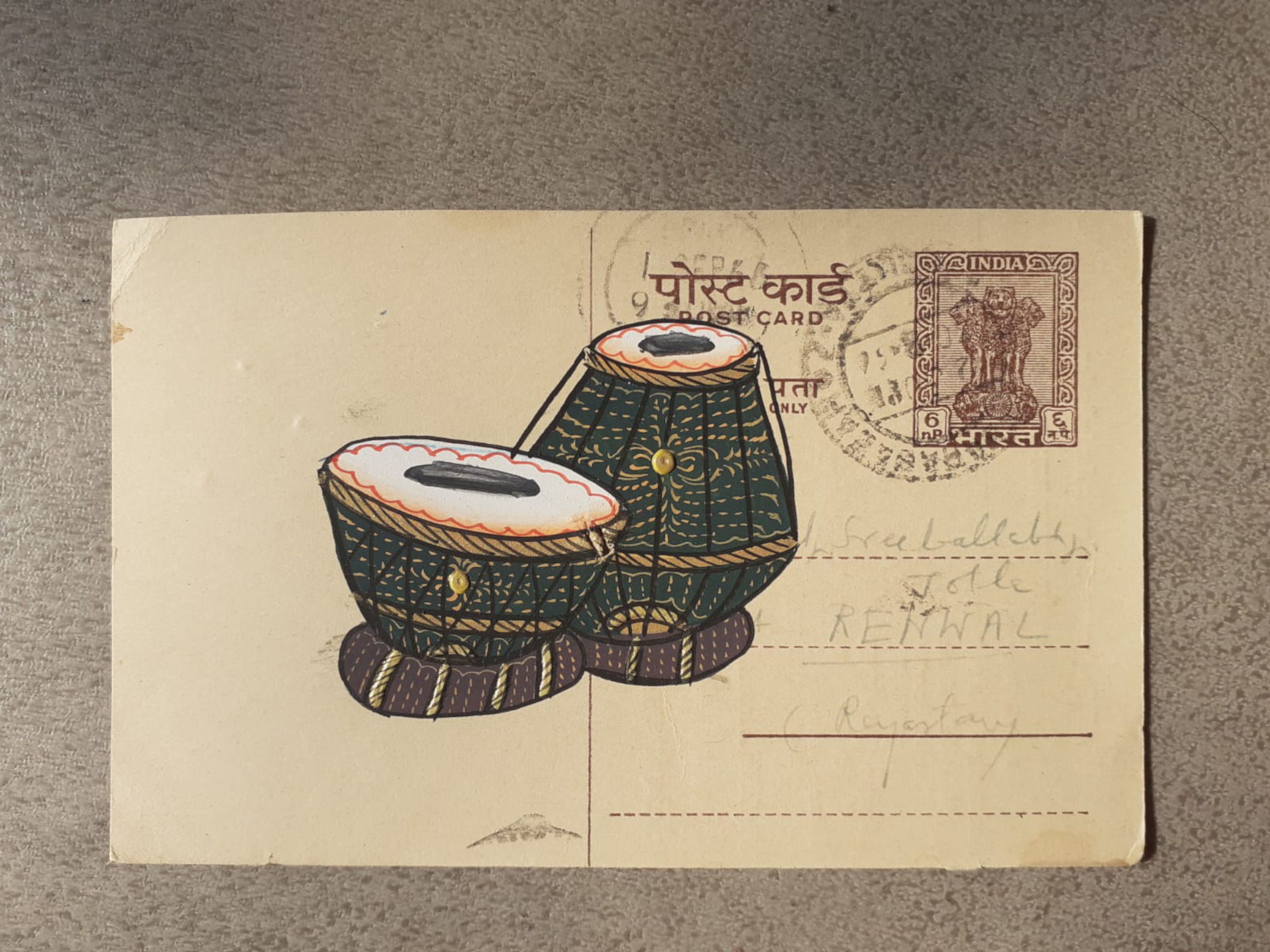 carte postale/ancienne/Tabla petits tambours/inde/Rajasthan/Bundi/miniature/dessin/peinture