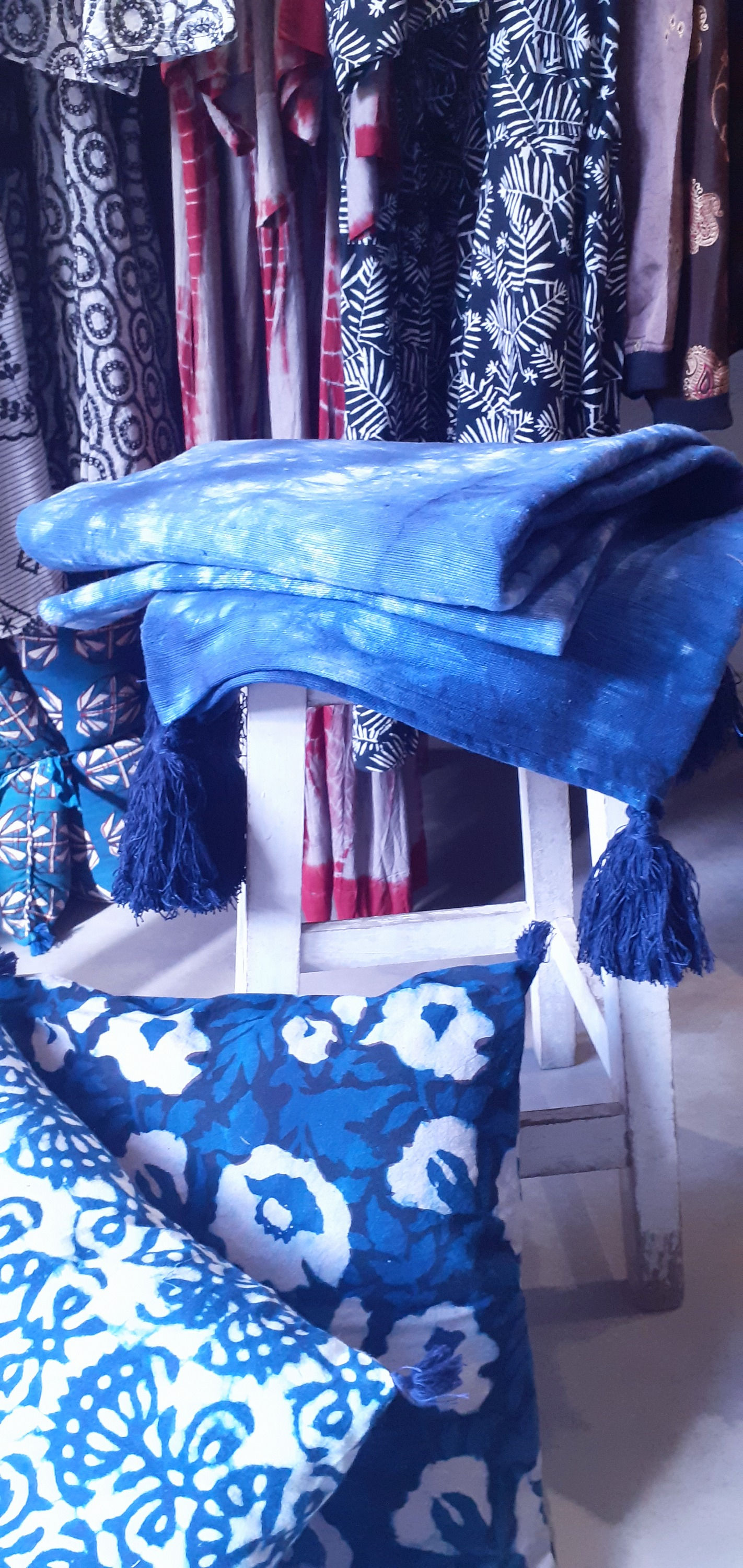 Plaid ou jeté de lit shibori bleu indigo/tissu rectangulaire