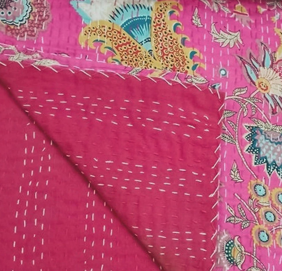 Thumbnail: Couvre lit rose vif indien (bouti) motif japonisant fleurs et motif pais