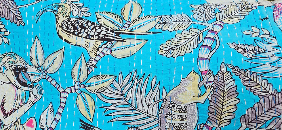 couvre lit bleu jungle/courtepointe/bouti jungle/couvre lit indien/pink quilt bed cover/pink bedcover/tissus indien