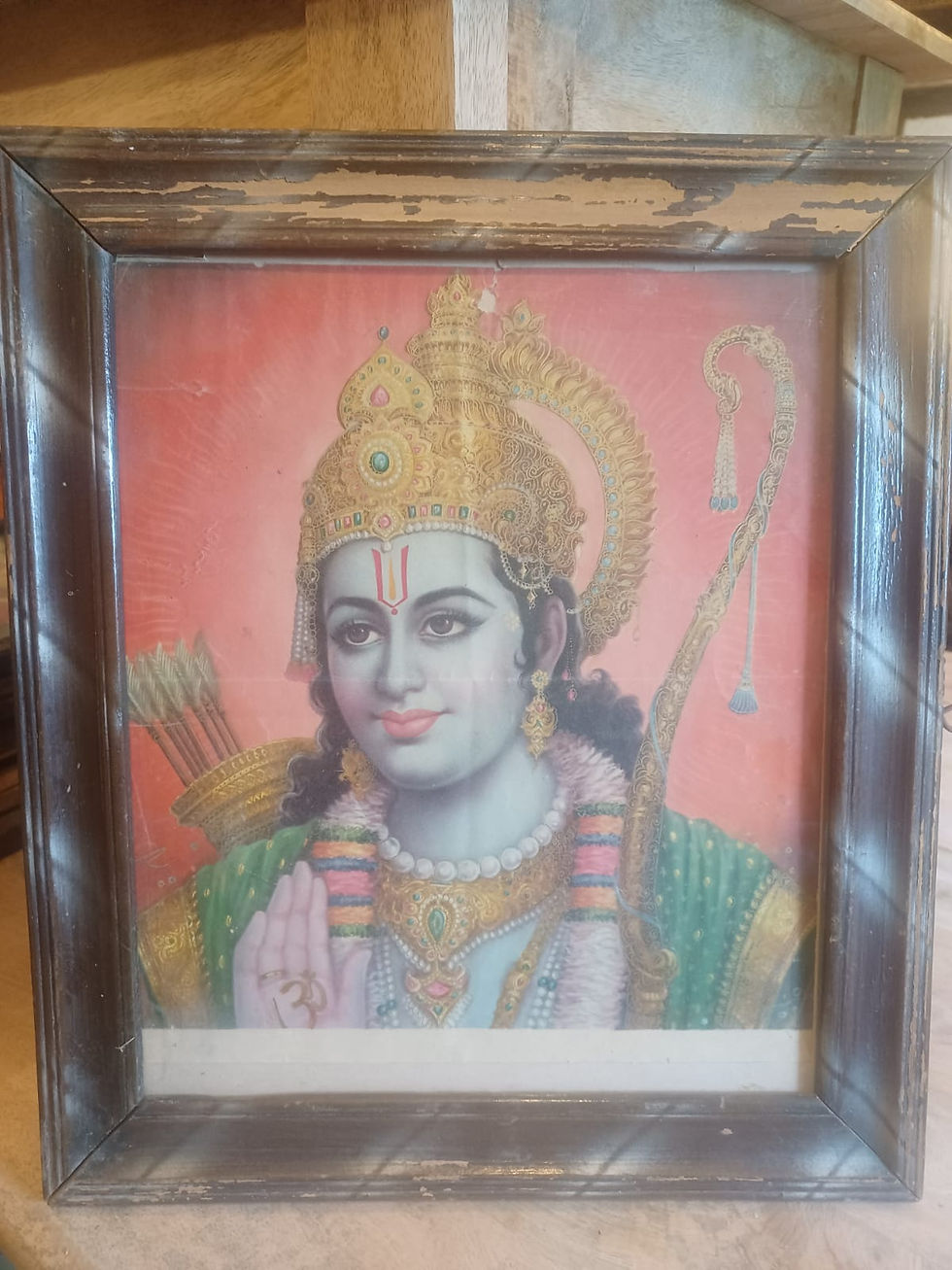 brocante/Figeac/tableau vintage/Inde/tableau indien/oriental/portrait rama dieu/hindouisme/artisanat-indien/tableau rama