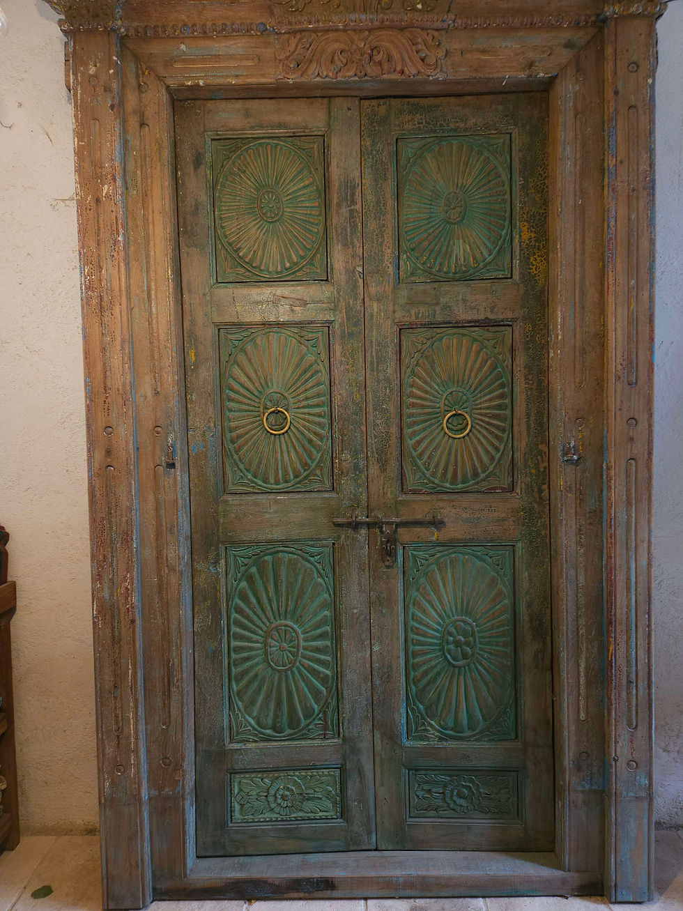 Miniature : porte indienne patine verte/porte inde import/meuble indien patine couleur/porte monumentale indienne/porte indienne couleur/