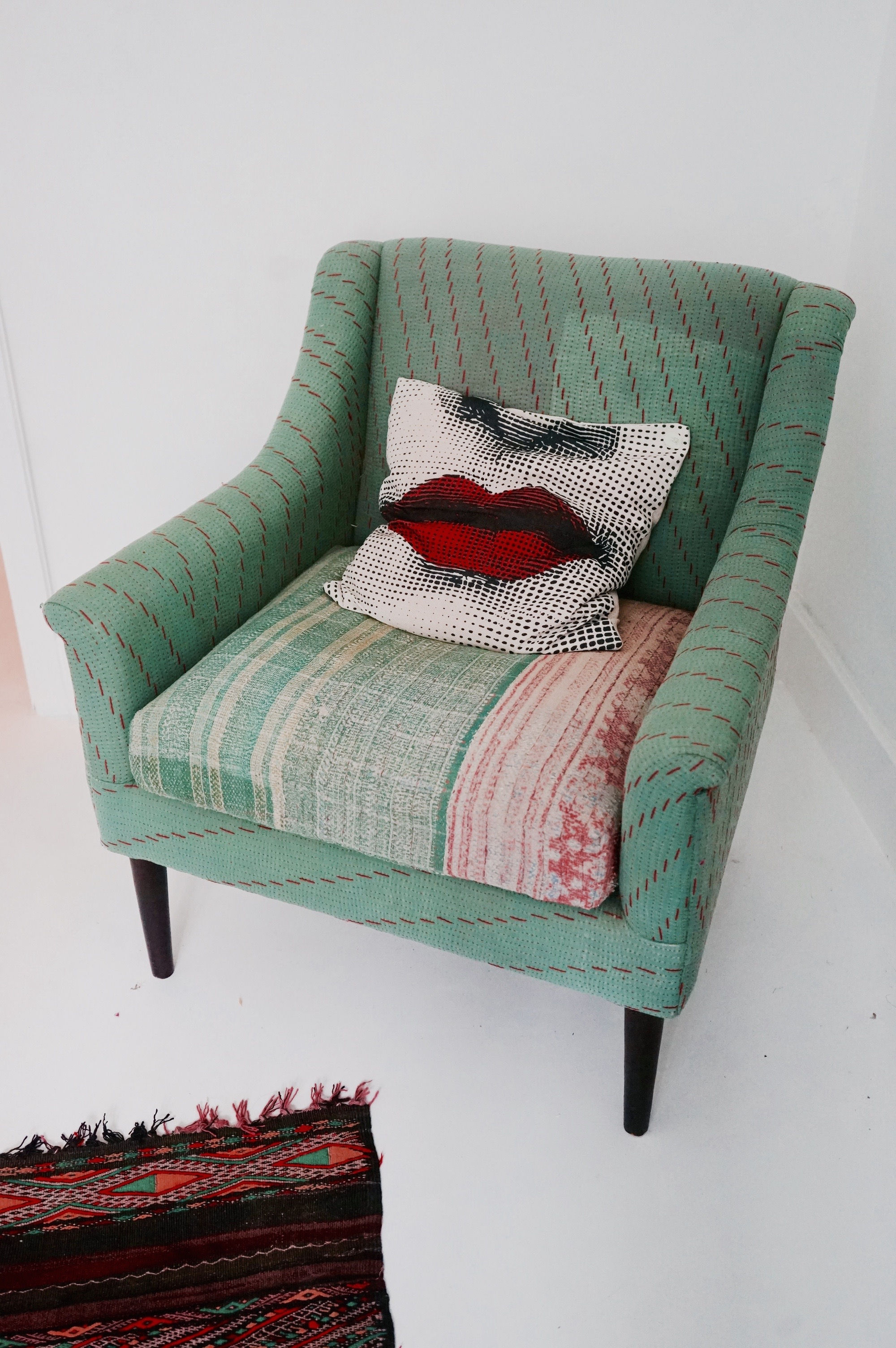 Fauteuil tissu ancien/fauteuil tissu vintage/fauteuil vert tissu vintage