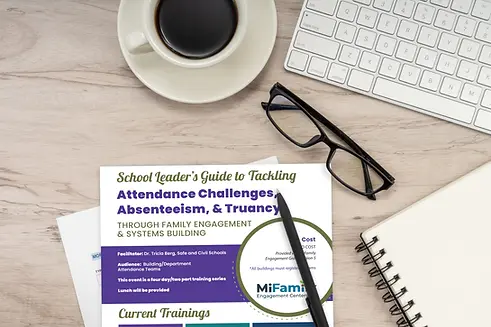 an example of a registration flyer next to glasses and laptop