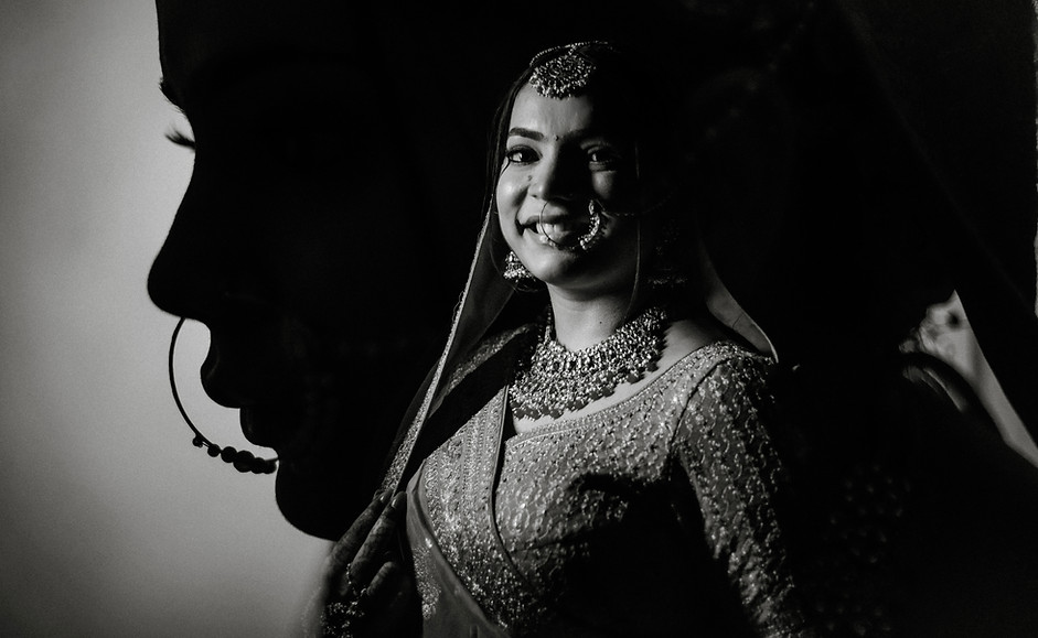Contemporary bridal portrait captured with a creative double exposure technique