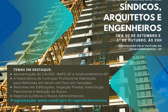 Ciclo de Palestras On-line para Síndicos, Arquitetos e Engenheiros (nova data).