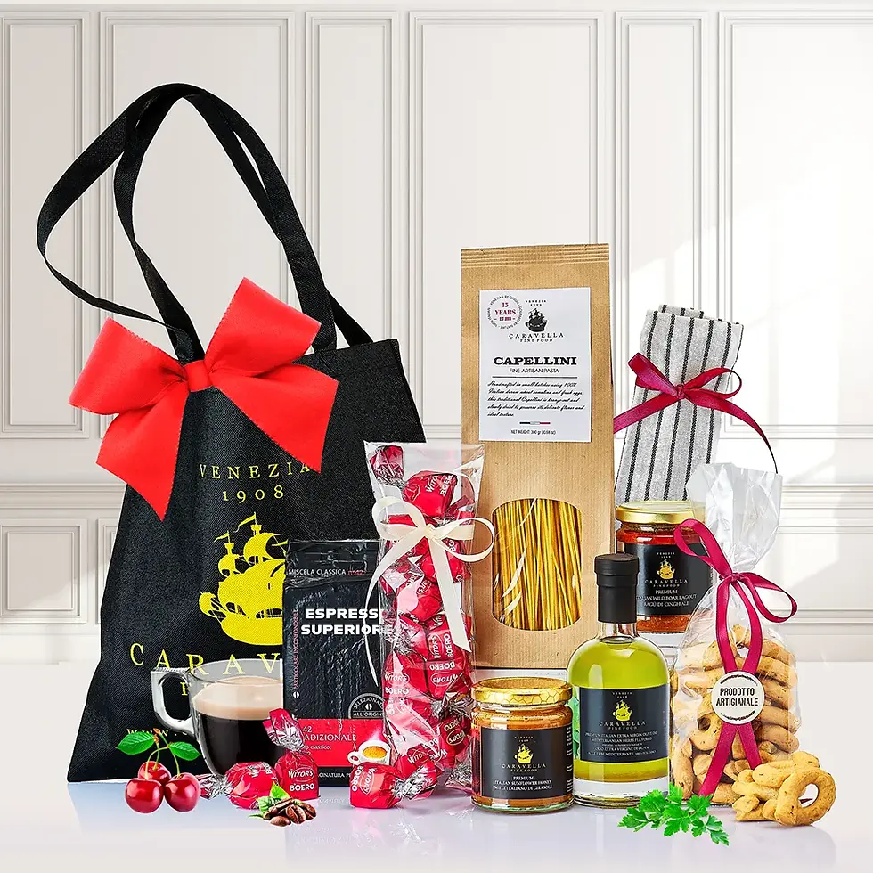 Profumi di Venezia — Coffee Edition food hamper gourmet gift: coffee, pasta, wild boar ragout, honey, herb EVOO, taralli