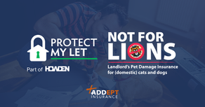 The logos for Protect MY Let and Not for Lions over a watermarked image of a man and a dog