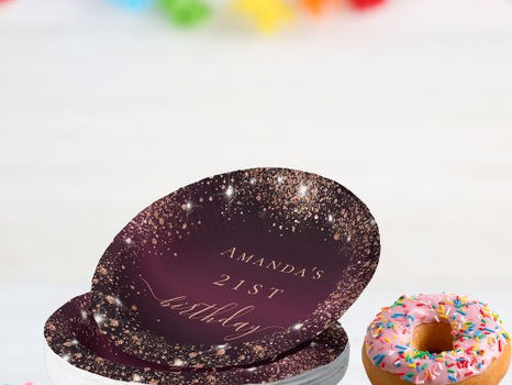 Hot Review! Birthday burgundy rose gold name script paper bowls