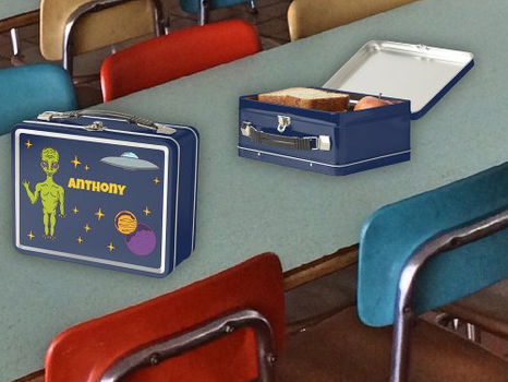 Top 10! Space Alien with Flying Saucer Personalized Metal Lunch Box