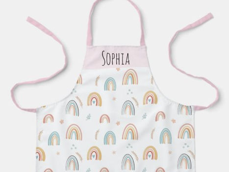 Top 10! Girls Cute Pink Watercolor Boho Rainbow Pattern Apron