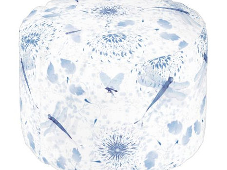 Best Price! Blue Chinoiserie Dragonfly Floral Pouf