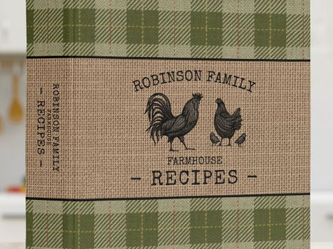 Top 10! Family Farmhouse Rooster Hen Sage Plaid Recipe 3 Ring Binder