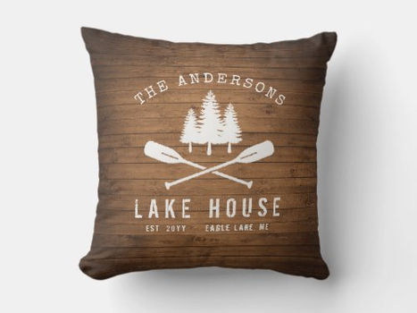 Top 10! Rustic Lake House Boat Oars Trees Wood Print Outdoor Pillow