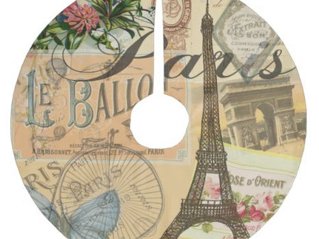 Best Price! Paris France Vintage Travel Colorful Artwork Brushed Polyester Tree Skirt
